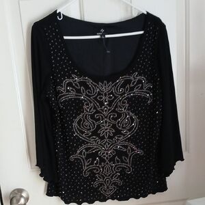Ronni Nicole Black Beaded Blouse